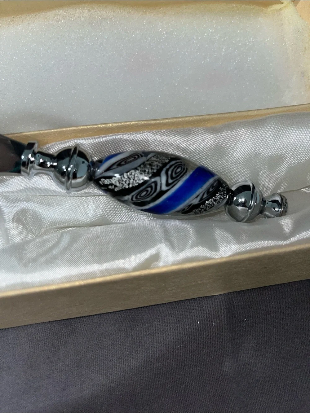 Murano Italy Art Glass Bottle Opener Blue Aventurine Hand Blown‎ w/ Box